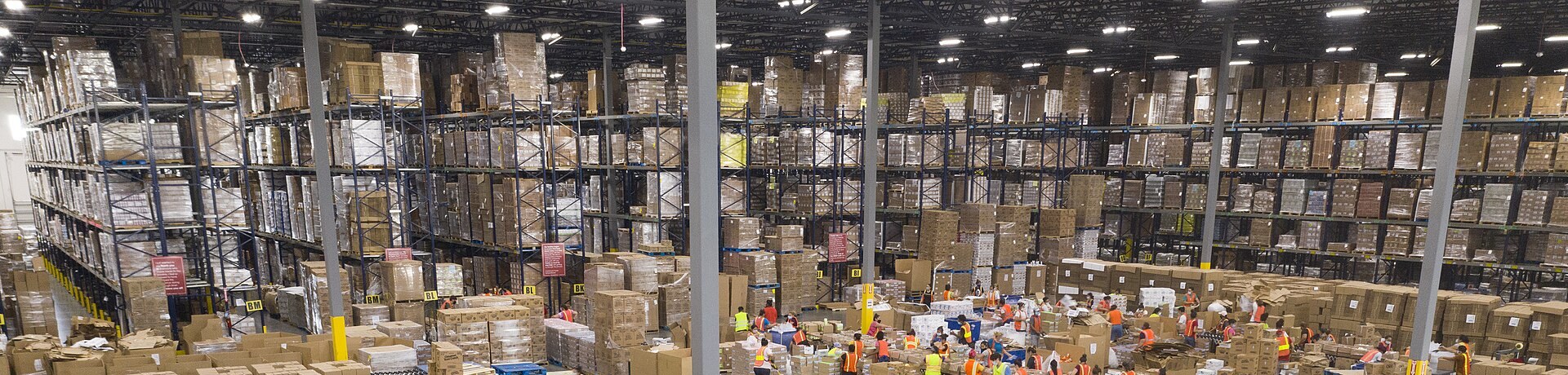 Warehouse interior with high bay lighting